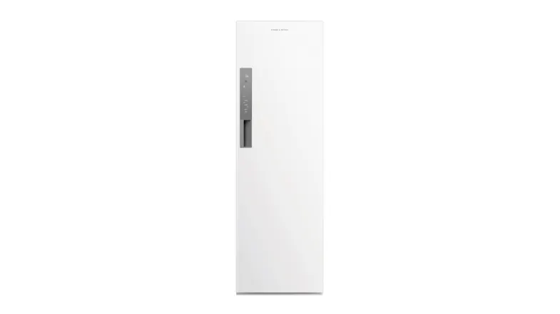 Front view of the Fisher & Paykel Series 11 Smart Fabric Care Cabinet in white with a slim vertical control panel Front view of the Fisher & Paykel Series 11 Smart Fabric Care Cabinet in white with a slim vertical control panel