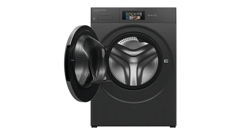 Front view of the washing machine with the door fully open Front view of the washing machine with the door fully open