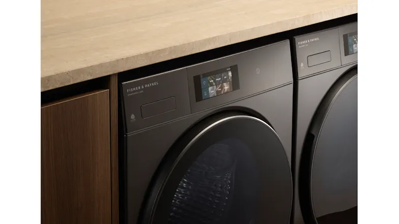 Close-up view of a washer installed under a counter Close-up view of a washer installed under a counter