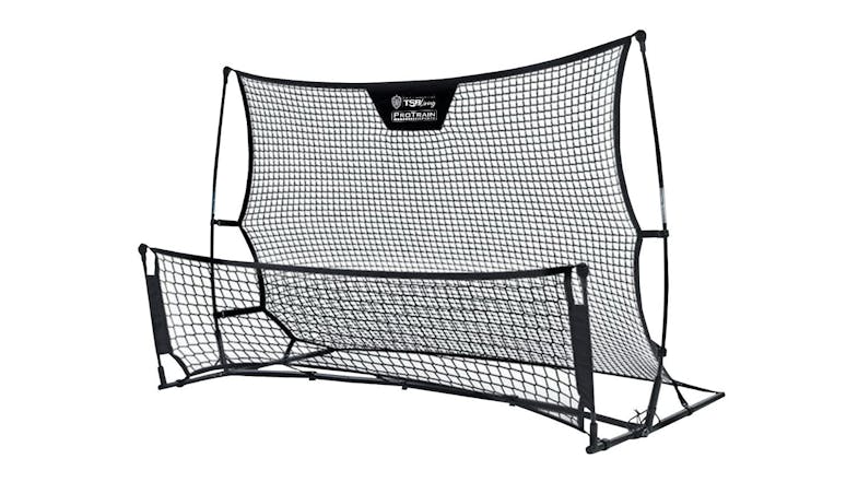 An angled side view of the PROTRAIN soccer rebounder An angled side view of the PROTRAIN soccer rebounder