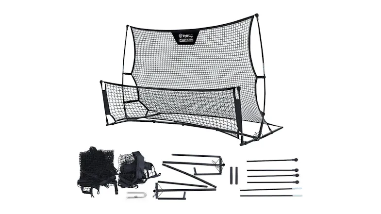 A close-up view of rebounder net material with PROTRAIN branding A close-up view of rebounder net material with PROTRAIN branding