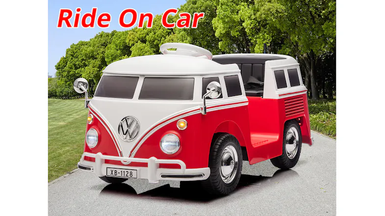 Promotional graphic of the TSB Living Ride On Car showcasing the Volkswagen Bus Promotional graphic of the TSB Living Ride On Car showcasing the Volkswagen Bus