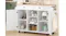A white kitchen island with open cabinets for storing jars, a coffee maker, and pasta on a wooden countertop A white kitchen island with open cabinets for storing jars, a coffee maker, and pasta on a wooden countertop