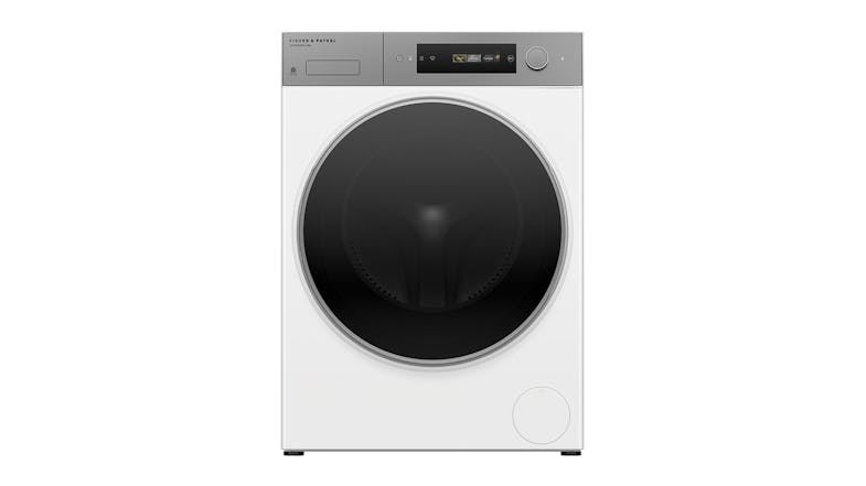 Front view of Fisher & Paykel Series 7 9kg washing machine in sleek white finish Front view of Fisher & Paykel Series 7 9kg washing machine in sleek white finish