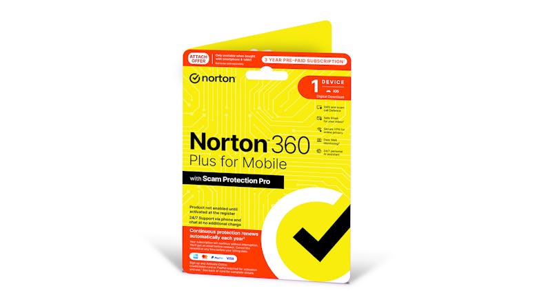 A Norton 360 Plus Mobile Security with a 36-month prepaid subscription A Norton 360 Plus Mobile Security with a 36-month prepaid subscription