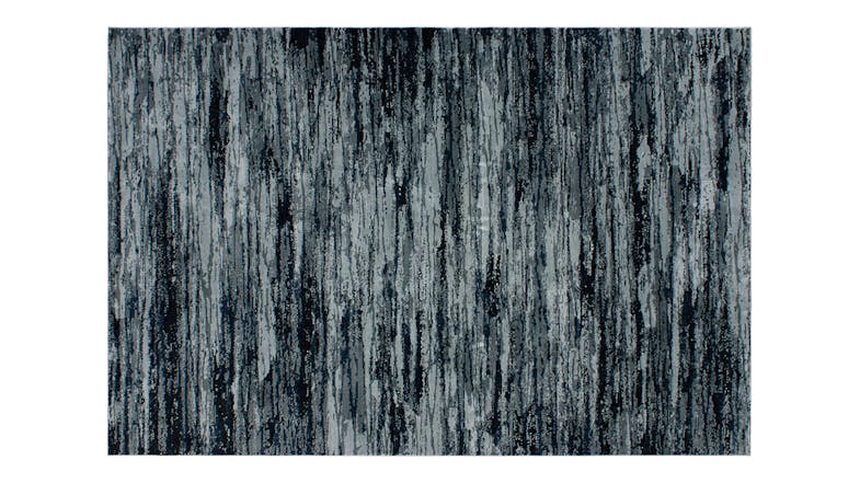 Overhead view of Caspian Navy Rug with vertical, water-inspired abstract streaks Overhead view of Caspian Navy Rug with vertical, water-inspired abstract streaks