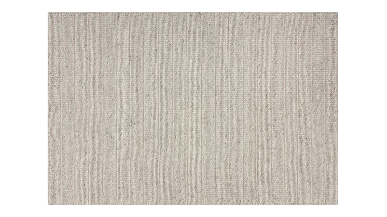 Full rug view showing a minimalist, flat‑woven design in schist grey with subtle beige undertones Full rug view showing a minimalist, flat‑woven design in schist grey with subtle beige undertones