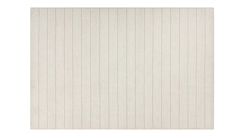 Full rug view showing a clean, minimalist design in ivory with fine, evenly spaced linear grid detailing Full rug view showing a clean, minimalist design in ivory with fine, evenly spaced linear grid detailing