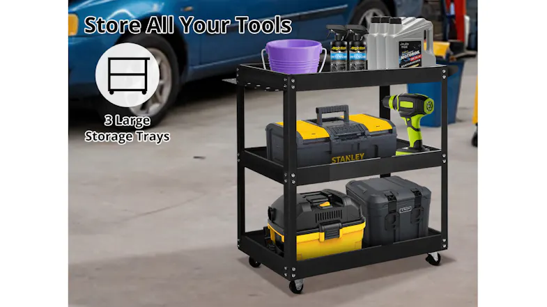 An infographic that showcases the cart's 3 tier An infographic that showcases the cart's 3 tier