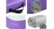 A close-up of purple air track details, including carry handle, air valve, reinforced edges, and rolled storage A close-up of purple air track details, including carry handle, air valve, reinforced edges, and rolled storage