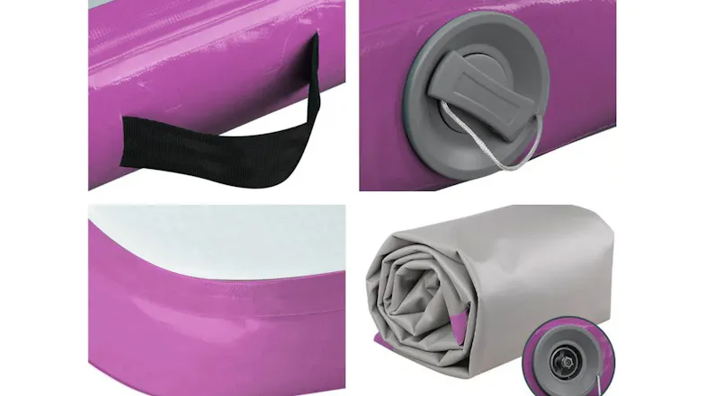 An inflatable gymnastics mat highlighting its quality surface An inflatable gymnastics mat highlighting its quality surface