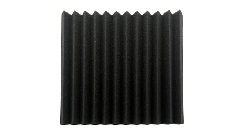 Black wedge-pattern acoustic foam panel with vertical ridges Black wedge-pattern acoustic foam panel with vertical ridges