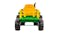 A green and yellow TSB Living Ride On Car toy tractor features large black wheels and a cargo bed in the rear view A green and yellow TSB Living Ride On Car toy tractor features large black wheels and a cargo bed in the rear view