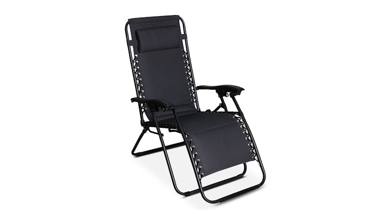 Front view of a black TSB Living Zero Gravity Lounge Chair with padded cushion Front view of a black TSB Living Zero Gravity Lounge Chair with padded cushion