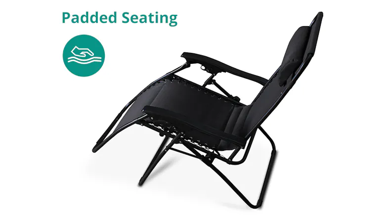 Side profile of the reclined chair featuring the comfortable padded seating layer Side profile of the reclined chair featuring the comfortable padded seating layer