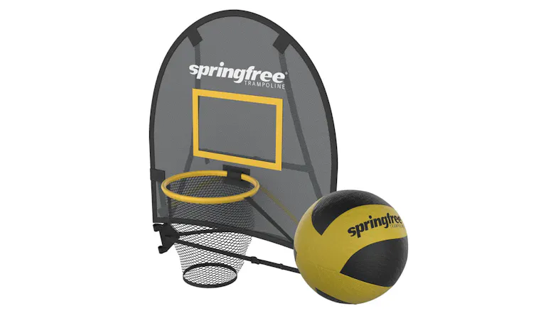 Trampoline basketball hoop attachment with rebound net and soft play ball for outdoor family fun Trampoline basketball hoop attachment with rebound net and soft play ball for outdoor family fun