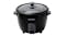 Black Westinghouse rice cooker with glass lid, side handles, and front warm/cook switch Black Westinghouse rice cooker with glass lid, side handles, and front warm/cook switch