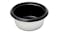 A stainless steel bowl with a black nonstick interior and a wide black rim A stainless steel bowl with a black nonstick interior and a wide black rim