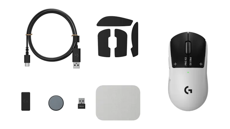 Logitech G Pro X2 kit, including cable, grip tape, dongles, and pad Logitech G Pro X2 kit, including cable, grip tape, dongles, and pad