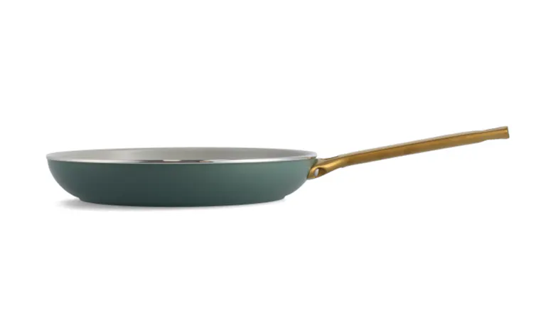 Profile view of the 20cm GreenPan Padova pan showing its slim, smokey blue exterior and gold handle Profile view of the 20cm GreenPan Padova pan showing its slim, smokey blue exterior and gold handle