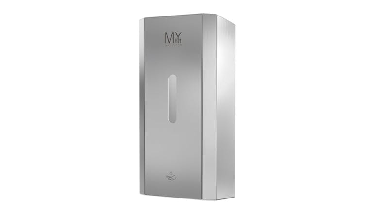 A front view of a MyWashroom Wall Mounted Touchless Soap Dispenser A front view of a MyWashroom Wall Mounted Touchless Soap Dispenser