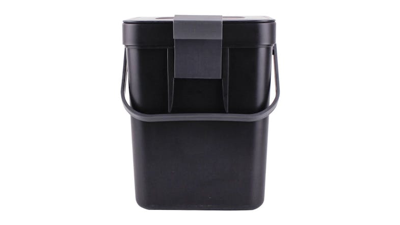 Black wall-mounted waste bin with a lid and handle Black wall-mounted waste bin with a lid and handle