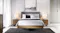 A full front view of the bed frame displayed in a brightly lit bedroom A full front view of the bed frame displayed in a brightly lit bedroom