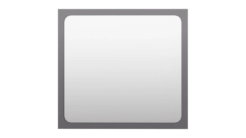 A square bathroom mirror with rounded corners, framed in a slim gloss grey border A square bathroom mirror with rounded corners, framed in a slim gloss grey border