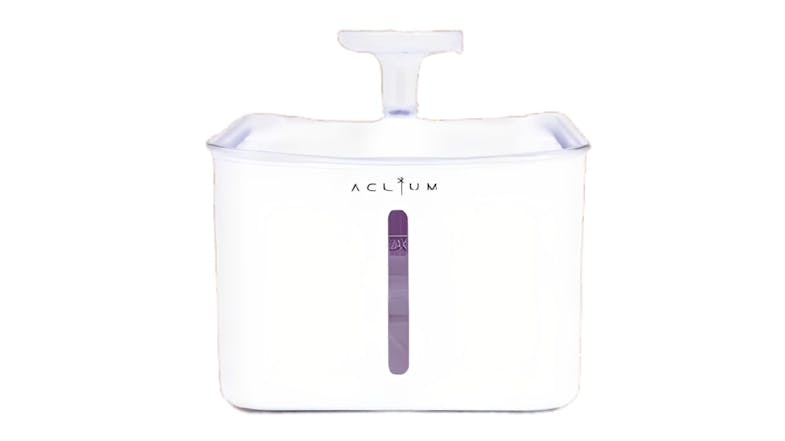 A front angled view of an Aclium Corded Cat Water Fountain in white finish A front angled view of an Aclium Corded Cat Water Fountain in white finish