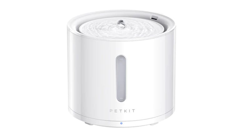 White PetKit automatic pet water fountain with visible water flow and a front water level window White PetKit automatic pet water fountain with visible water flow and a front water level window