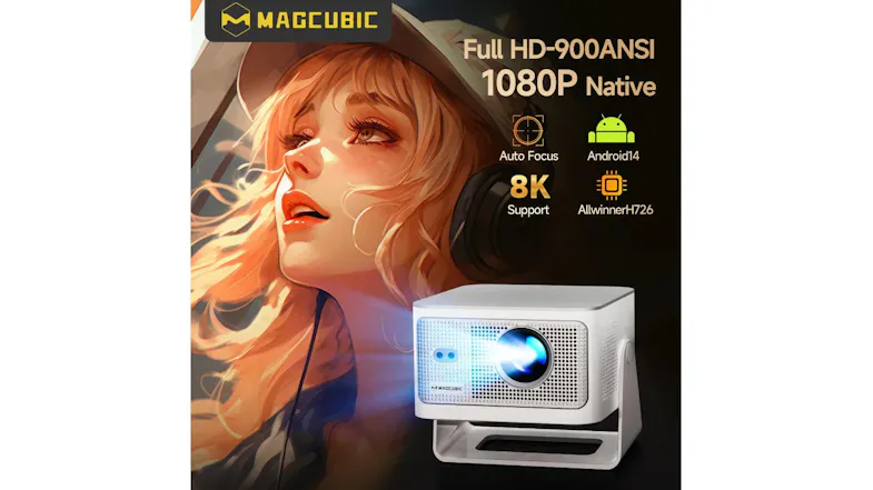 Promotional graphic of the HY350Max projector displaying Full HD 1080P native resolution and auto focus Promotional graphic of the HY350Max projector displaying Full HD 1080P native resolution and auto focus