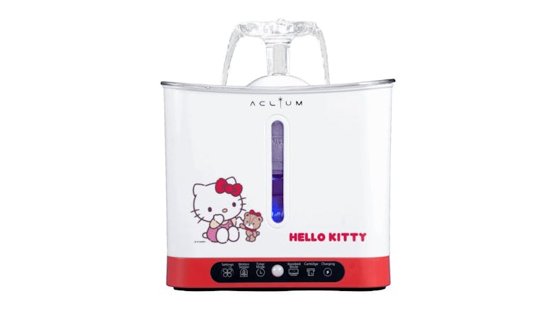 A front view of the Aclium Cordless Cat Water Fountain with App Connectivity in Hello Kitty theme A front view of the Aclium Cordless Cat Water Fountain with App Connectivity in Hello Kitty theme