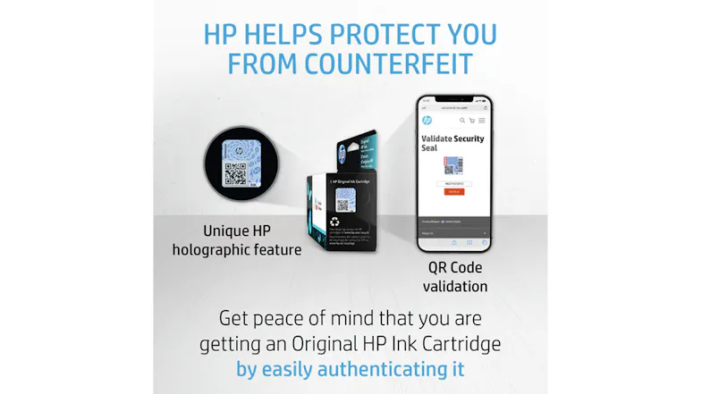 An instructional graphic explaining how to verify and authenticate original HP ink cartridges An instructional graphic explaining how to verify and authenticate original HP ink cartridges