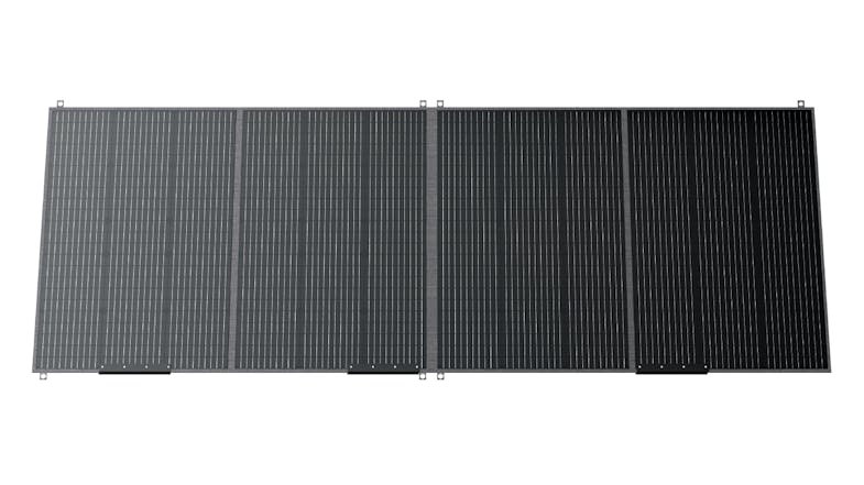 Front view of a Bluetti PV350S Portable Solar Panel laid flat, showing dark photovoltaic cells Front view of a Bluetti PV350S Portable Solar Panel laid flat, showing dark photovoltaic cells