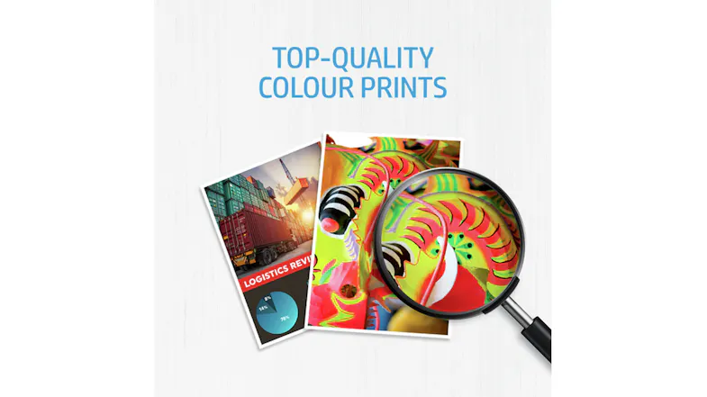 Colourful printed images viewed through a magnifying glass, showcasing bright, accurate colours Colourful printed images viewed through a magnifying glass, showcasing bright, accurate colours