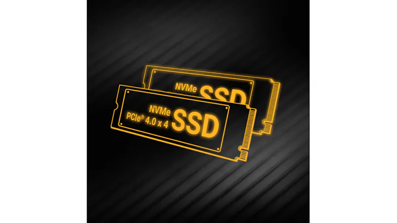 Two glowing orange NVMe SSDs Two glowing orange NVMe SSDs