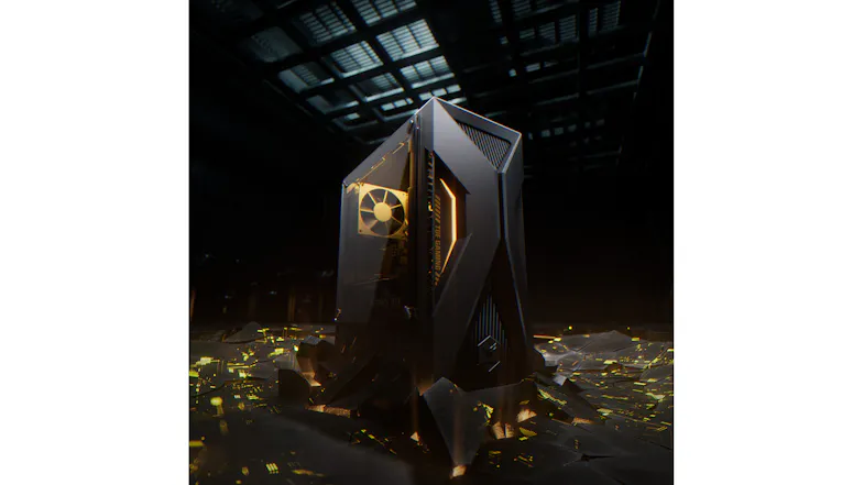 Gaming desktop with a transparent side panel revealing an internal fan Gaming desktop with a transparent side panel revealing an internal fan