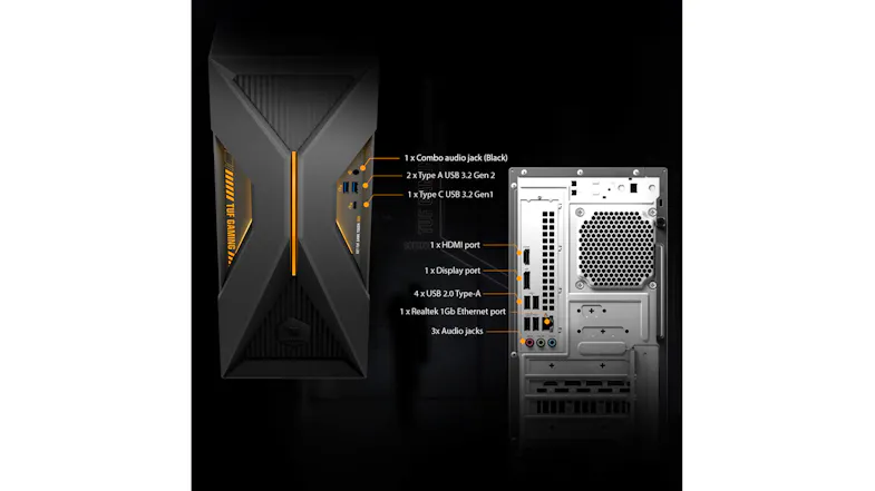 Front and rear diagrams labelling various USB, audio, and video ports Front and rear diagrams labelling various USB, audio, and video ports
