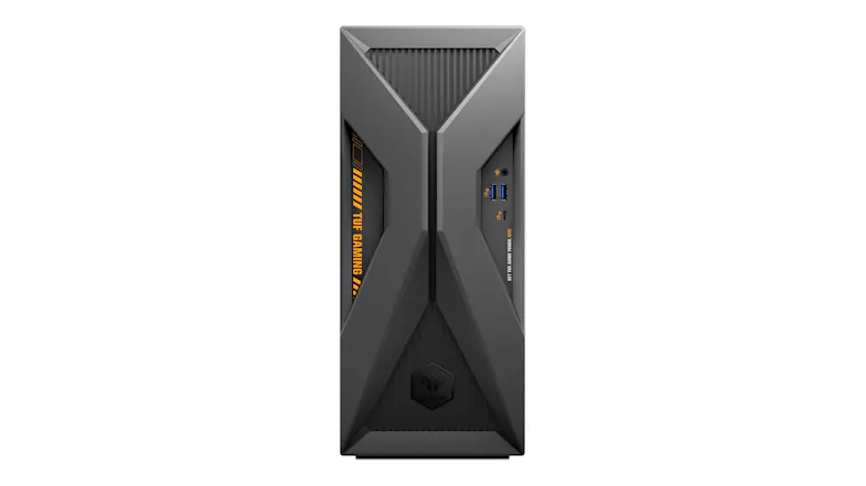 Front view of the gaming desktop in a sleek grey finish Front view of the gaming desktop in a sleek grey finish