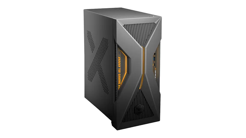 Left side view of the gaming desktop with an embossed "X" texture on a solid panel Left side view of the gaming desktop with an embossed "X" texture on a solid panel