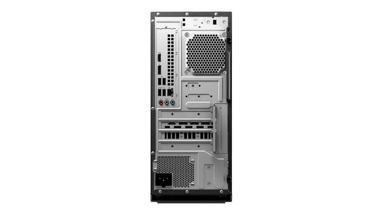 Rear view of the gaming desktop showing ports and GPU connections Rear view of the gaming desktop showing ports and GPU connections