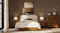 A full front view of the upholstered bed frame A full front view of the upholstered bed frame