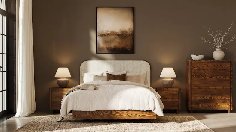 A full front view of the upholstered bed frame A full front view of the upholstered bed frame