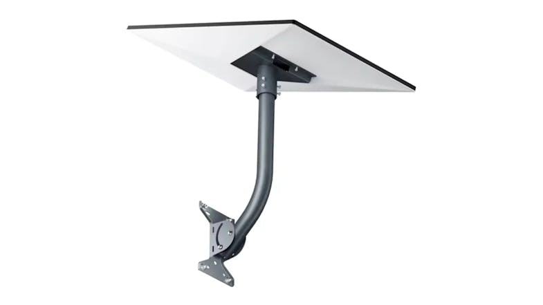 A wall‑mounted metal pole bracket holding a flat panel antenna A wall‑mounted metal pole bracket holding a flat panel antenna