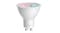 White GU10 LED spotlight bulb with a smooth, tapered body and circular lens White GU10 LED spotlight bulb with a smooth, tapered body and circular lens