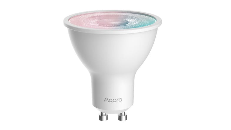 White GU10 LED spotlight bulb with a smooth, tapered body and circular lens White GU10 LED spotlight bulb with a smooth, tapered body and circular lens