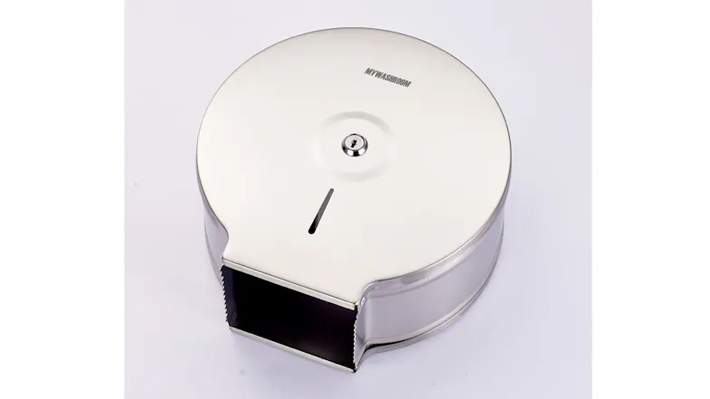 Closed stainless steel jumbo toilet paper dispenser Closed stainless steel jumbo toilet paper dispenser