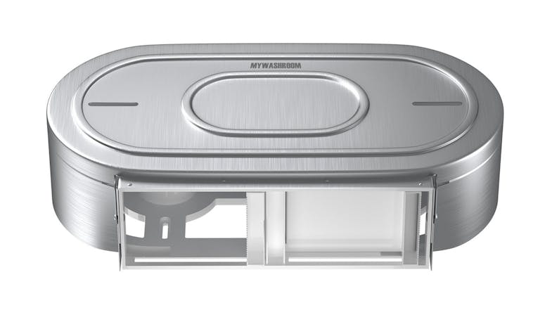 MyWashroom Jumbo Dual Stainless Steel Round Toilet Paper Dispenser in a sleek silver finish MyWashroom Jumbo Dual Stainless Steel Round Toilet Paper Dispenser in a sleek silver finish