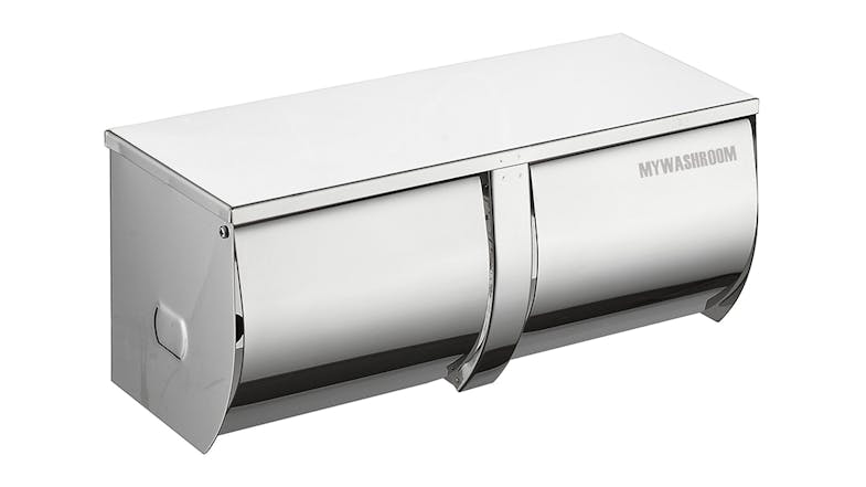 MyWashroom Dual Stainless Steel Round Toilet Paper Dispenser in a sleek silver finish MyWashroom Dual Stainless Steel Round Toilet Paper Dispenser in a sleek silver finish