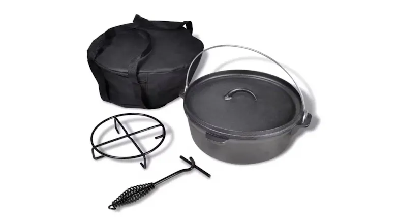 NNEVL 5.6L Dutch Oven set with cast iron pot, lid, carrying bag, lid lifter, and metal stand NNEVL 5.6L Dutch Oven set with cast iron pot, lid, carrying bag, lid lifter, and metal stand
